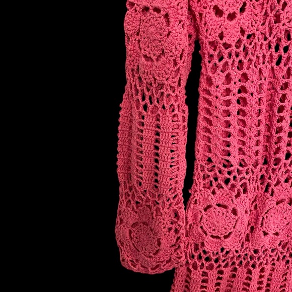 Boston Proper 🌺 Hot Pink Crochet Cardigan Duster L EUC - Picture 3 of 5